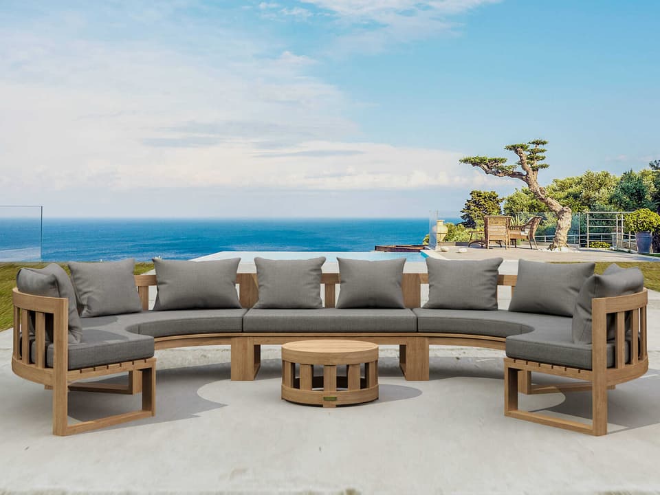 Circular Modular 6-Piece A-Grade Teak Outdoor Sectional with Sunbrella Cushions