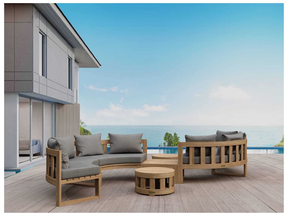 Circular Modular Deep Seating 7-Piece Teak Outdoor Sectional with Sunbrella Cushions