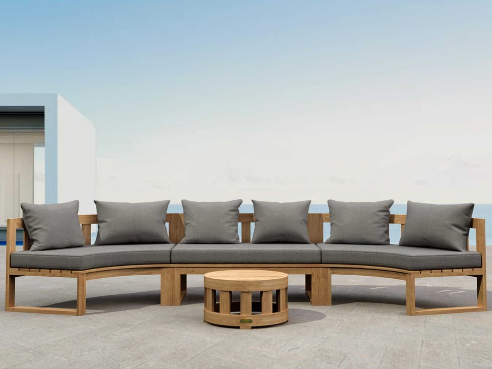 Circular Modular 3-Piece Outdoor Teak Deep Seating Sectional with Sunbrella Cushions