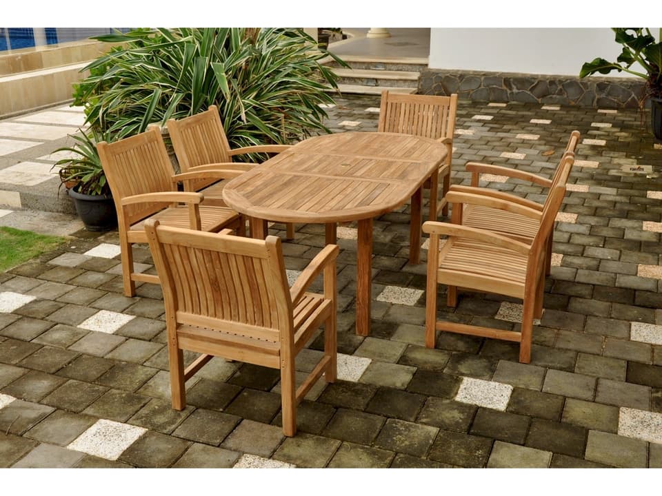 Bahama Sahara 7-Piece 78-Inch Oval Teak Extension Dining Set