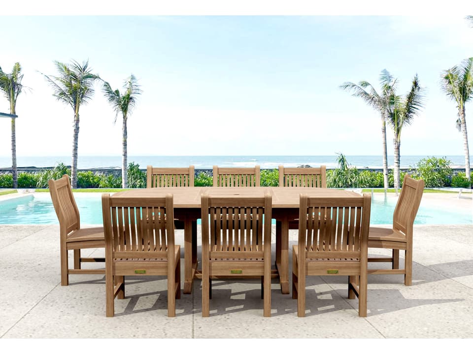 Bahama Sahara 9-Piece 87-Inch Oval Teak Extension Dining Set
