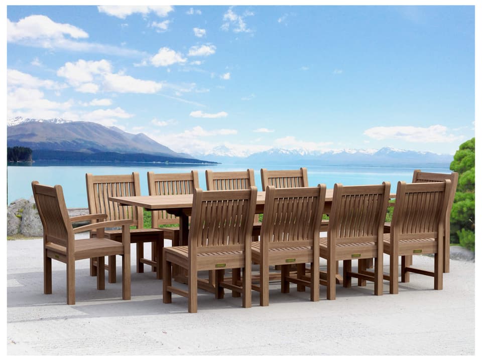 Bahama Sahara 11-Piece 94-Inch Rectangular Teak Extension Dining Set