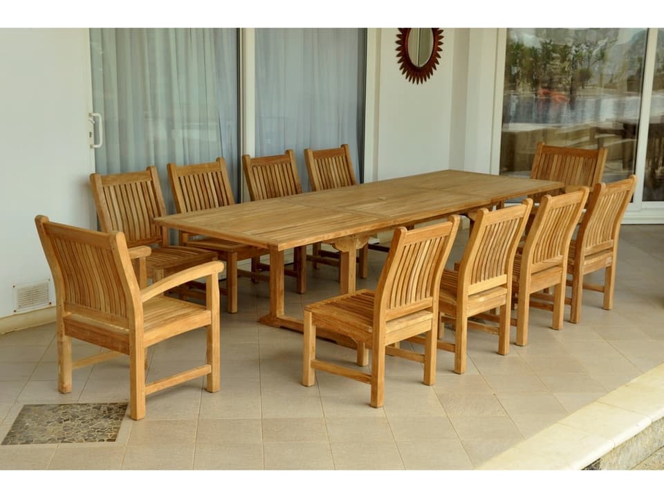 Bahama Sahara 11-Piece 10 Foot Rectangular Teak Extension Dining Set