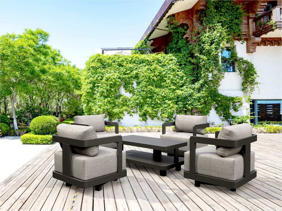 5-Piece Granada Aluminum Deep Seating Lounge Set in Dark Grey
