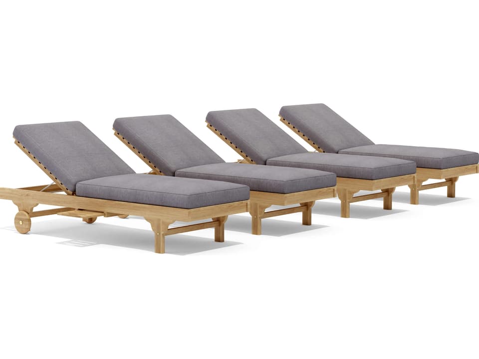 Capri 4-Piece Teak Wood Outdoor Sun Lounger Set with Wheels