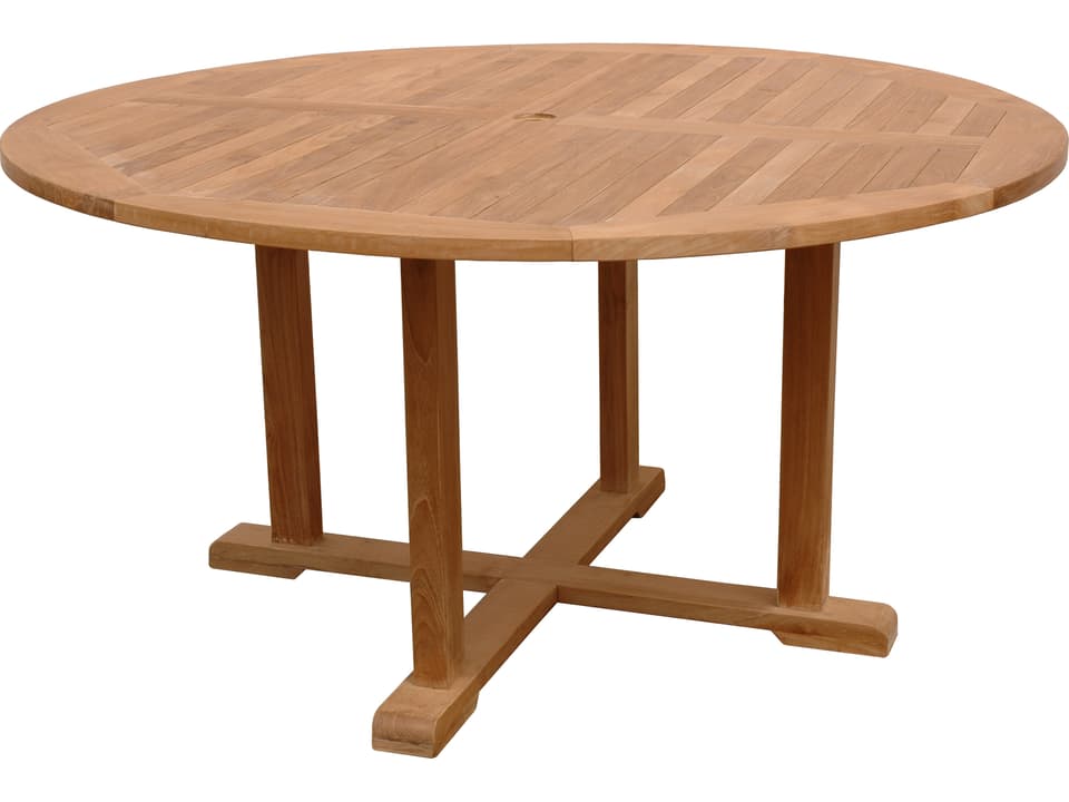 Tosca 59-Inch Round Outdoor Dining Table in Natural Teak
