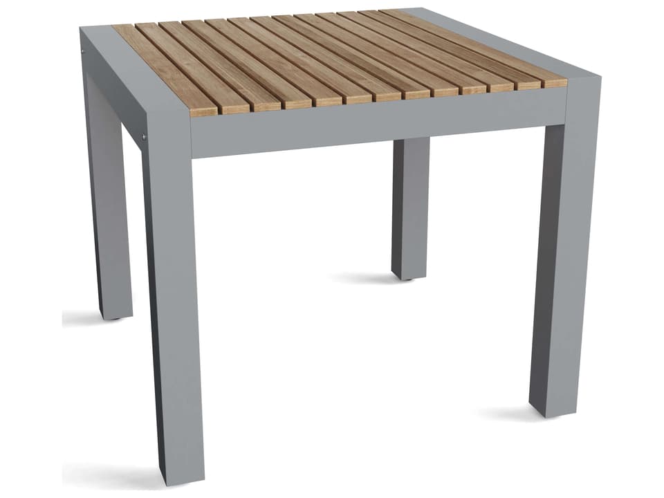 Seville Square Outdoor Dining Table in Natural Teak and Gray Aluminum