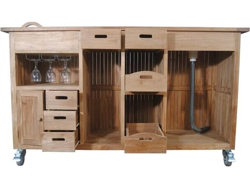 Safari 67-Inch Outdoor Bar Table with Sink and Storage in Natural Teak