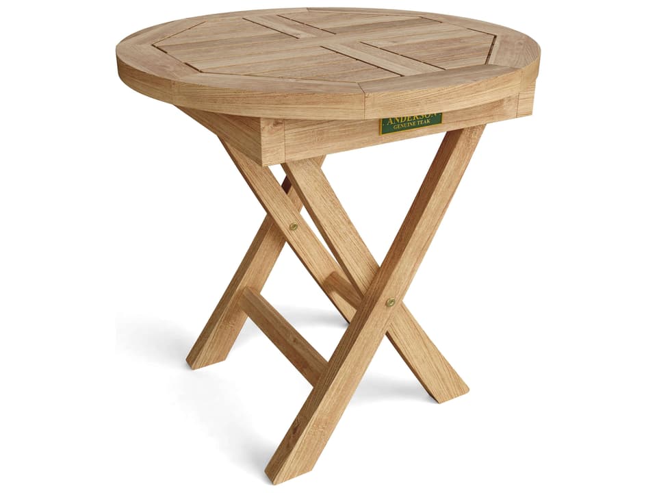 Bahama 20-Inch Round Folding Side Table in Natural Teak