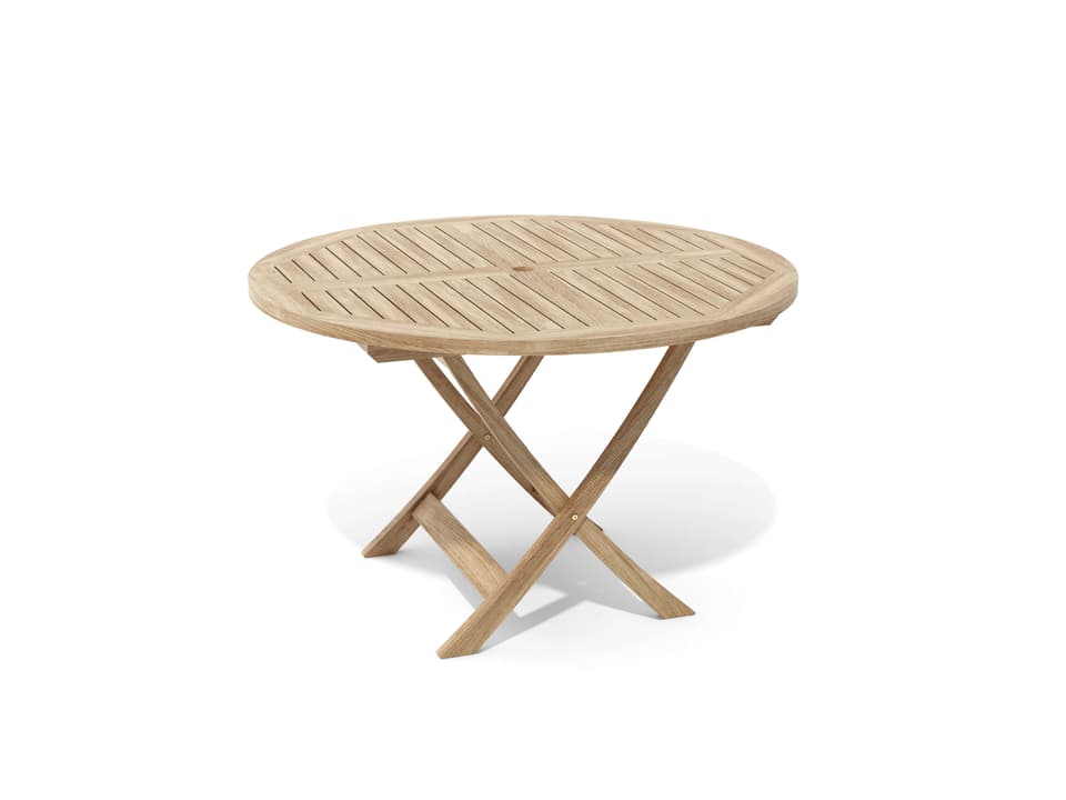 Bahama 47-Inch Round Folding Dining Table in Natural Teak Wood