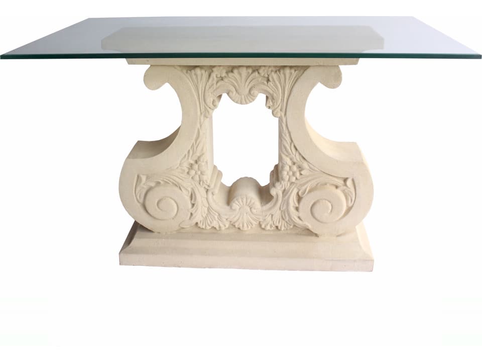 Elysees Rectangle Dining Table Cast Limestone and Glass Top