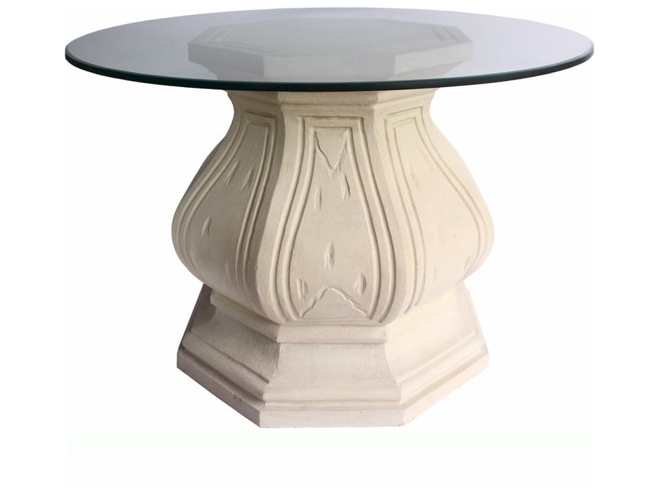 Louis XIV 42-Inch Octagonal Dining Table in White Natural Limestone with Glass Top