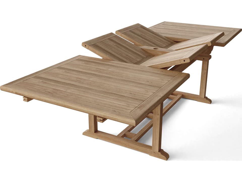 Valencia 117-Inch Rectangular Double Extension Dining Table in Natural Teak