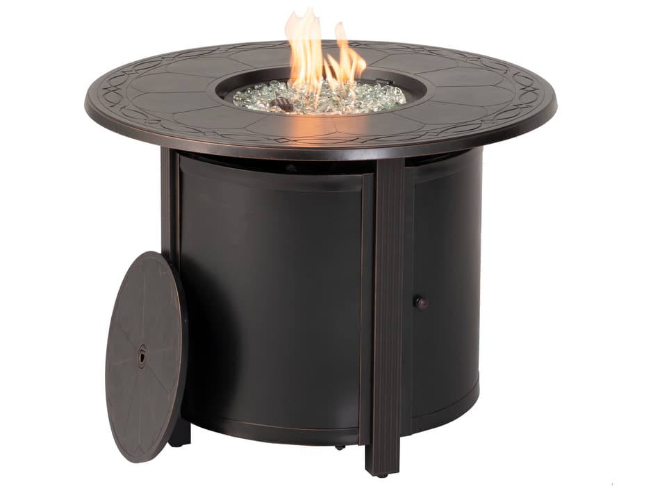 Hartwick 34-Inch Round Gas Fire Pit Chat Table in Topaz Bronze