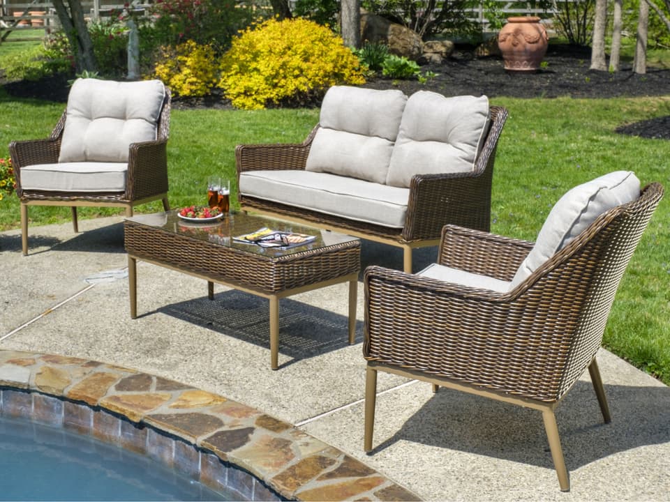 Eva 4-Piece Wicker Aluminum Outdoor Conversation Set with Sunbelievable Cushions