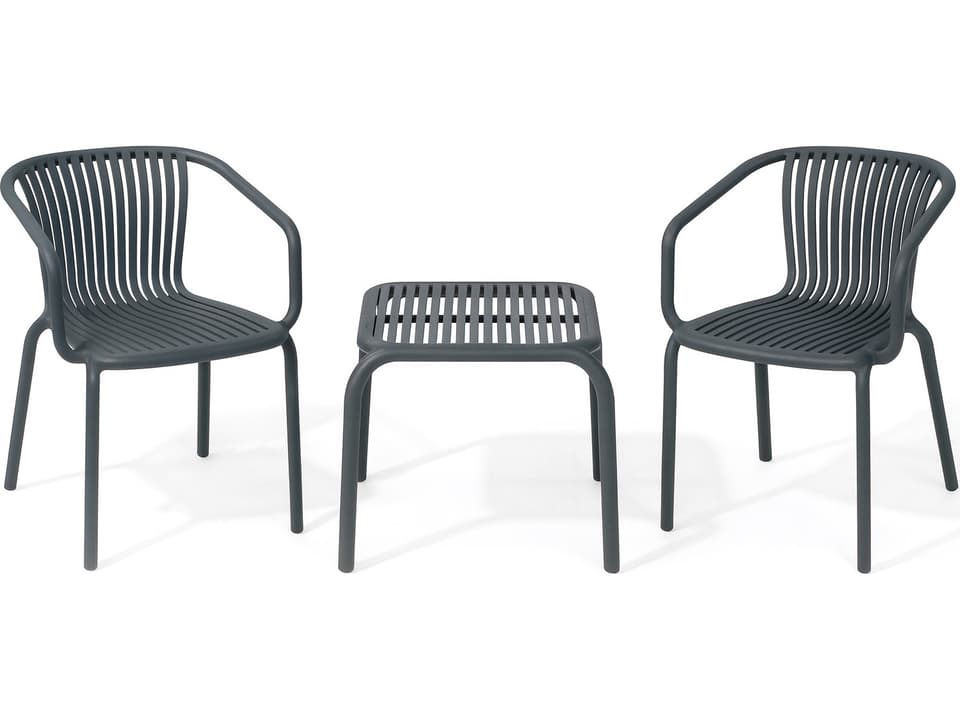 4-Piece Charcoal Recycled Plastic Outdoor Lounge Set with Off-White Sunbrella Cushions