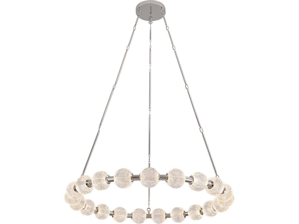 Marni LED Chandelier in Polished Nickel with Clear Carved Acrylic