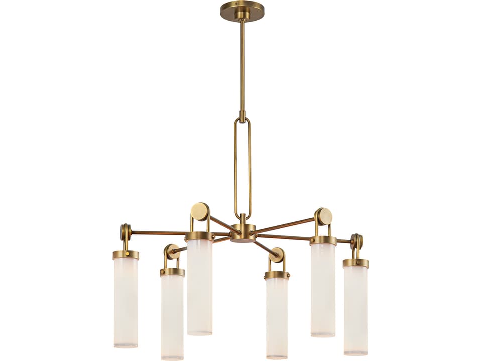 Wynwood 6-Light Chandelier in Vintage Brass with Glossy Opal Glass