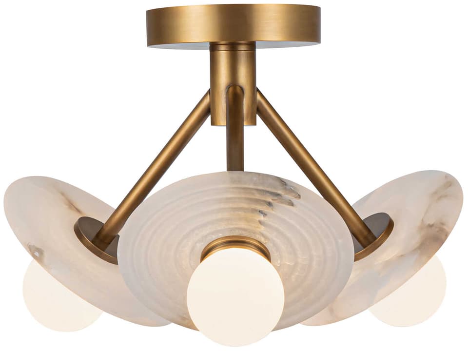 Dahlia 13-Inch LED Semi-Flush Mount in Vintage Brass and Alabaster