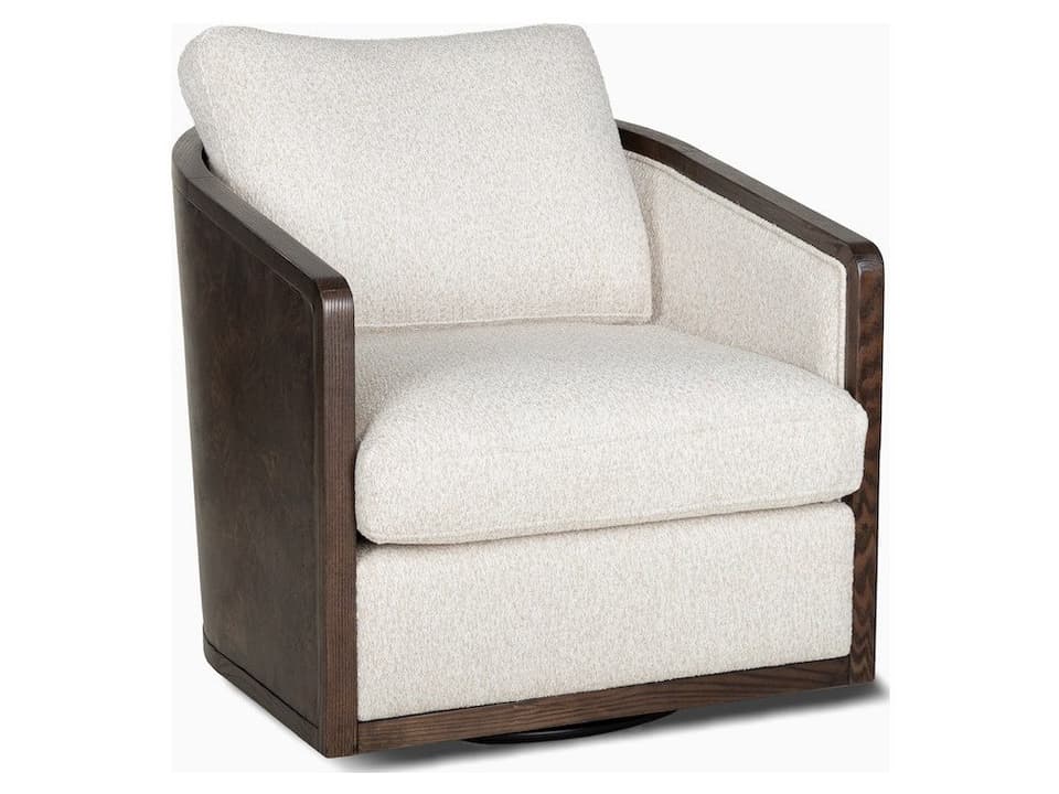 Havana Upholstered Accent Swivel Chair in Flanders Flax Performance Fabric and Chocolate Burl Wood