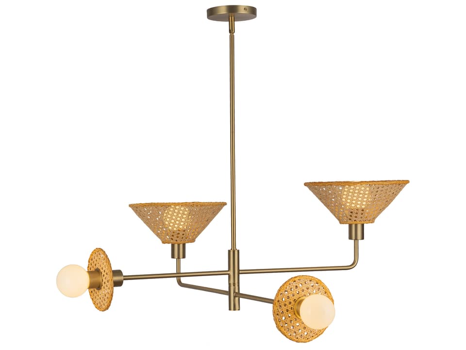 4-Light Piper Chandelier in Brushed Gold with Rattan Shades