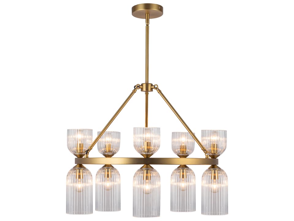 Nelly 10-Light Chandelier with Clear Ribbed Glass in Brushed Gold