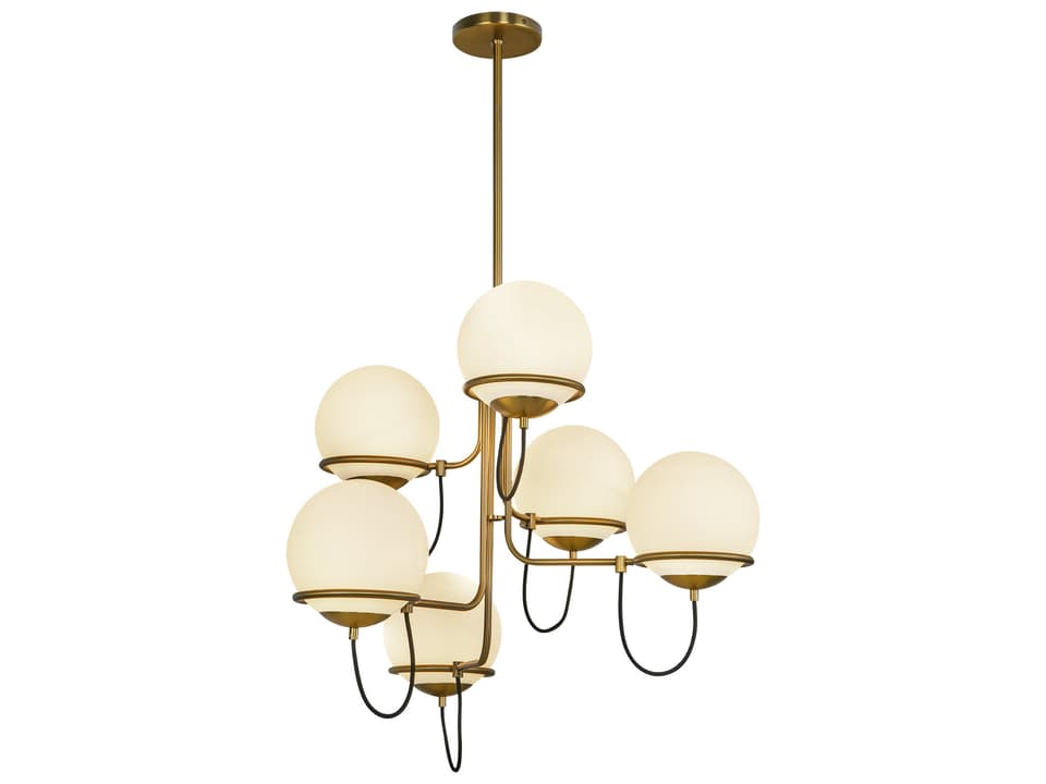 6-Light Alba Chandelier in Aged Brass and Opal Glass