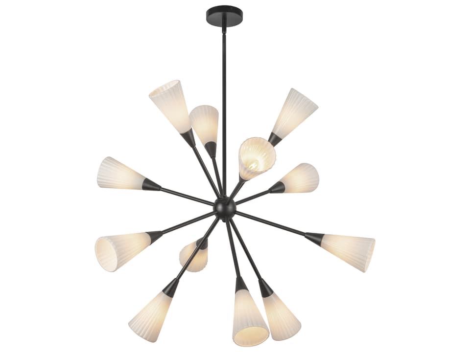 Cosmo 12-Light Chandelier in Matte Black with Opal Ribbed Glass