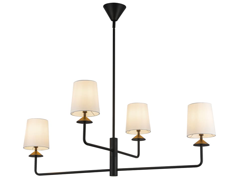 4-Light Bridgette Linear Chandelier in Matte Black and White Linen