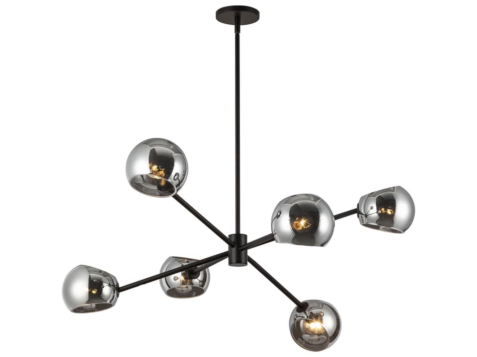 6-Light Willow Chandelier with Smoked Solid Glass in Matte Black