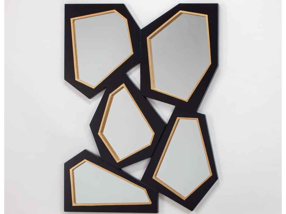 Black Gold Rectangular Wall Mirror Handpainted Frame