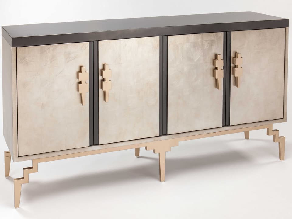 68 Gold Silverleaf Champagne Buffet Sideboard with Glass Top