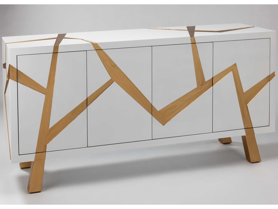 Luxury Snow White 4-Door Cabinet with Brushed Gold Accents