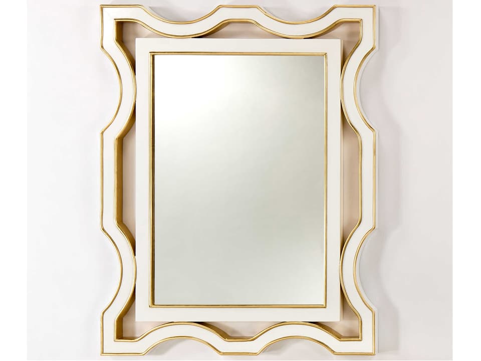Rectangular Wall Mirror White Semi Gloss with Bright Goldleaf Edging