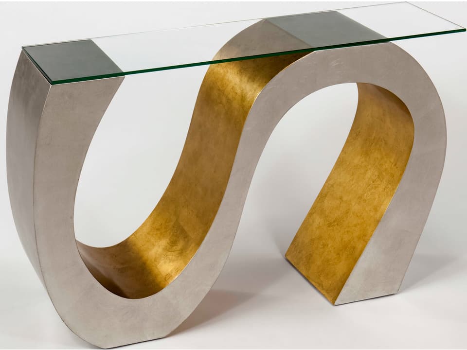 Rectangular Console Table with Handpainted Finish and Glass Top