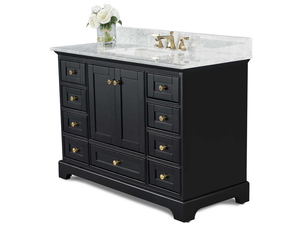 Audrey 48-Inch Single Bathroom Vanity in Black Onyx with Carrara Marble Top and Gold Hardware