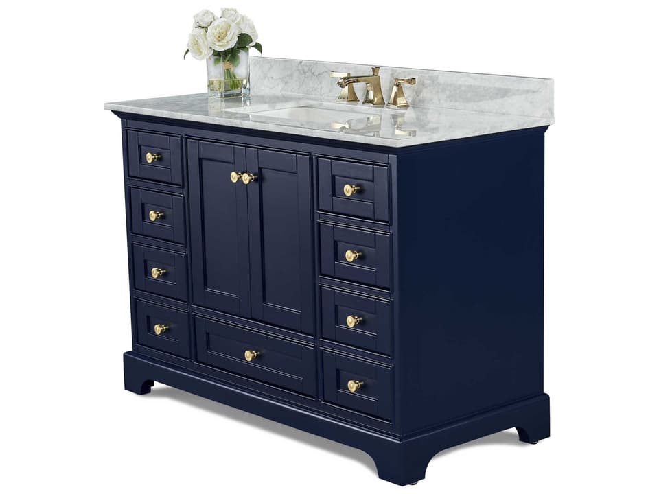 Audrey 48-Inch Single Sink Bathroom Vanity in Heritage Blue with Carrara Marble Top