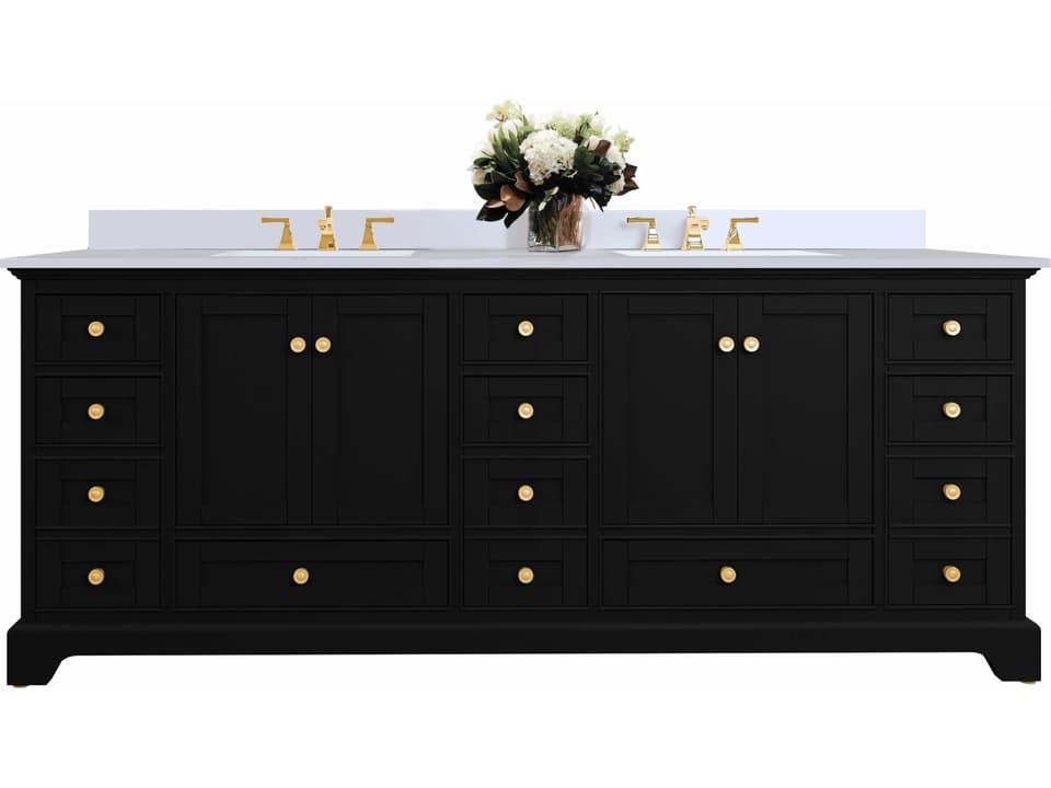 Audrey 84-Inch Double Sink Bathroom Vanity in Black Onyx with Calacatta White Quartz Top