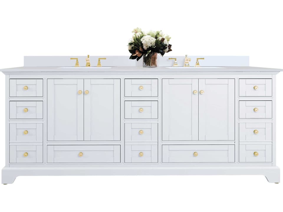 Double Bathroom Vanity Audrey 84 Inch White Solid Wood