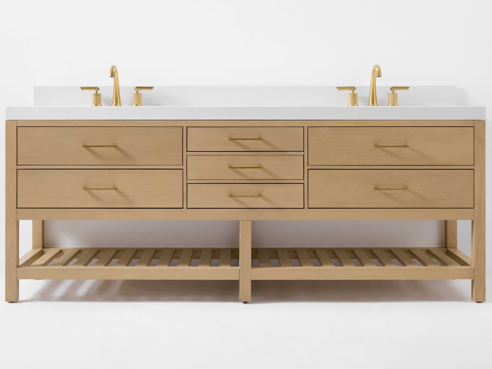 Double Bathroom Vanity Elizabeth Collection 84 Inch Solid Oak