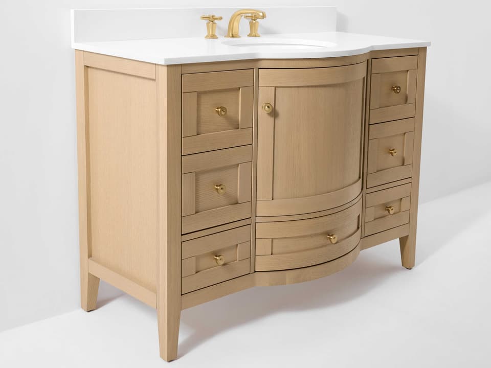 Lauren 42 Inch Single Sink Bathroom Vanity with White Quartz Top and Oak Finish