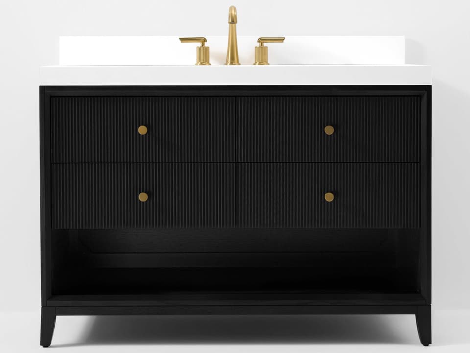 Freestanding Bathroom Vanity Momo 48-Inch Black Oak White Quartz Top