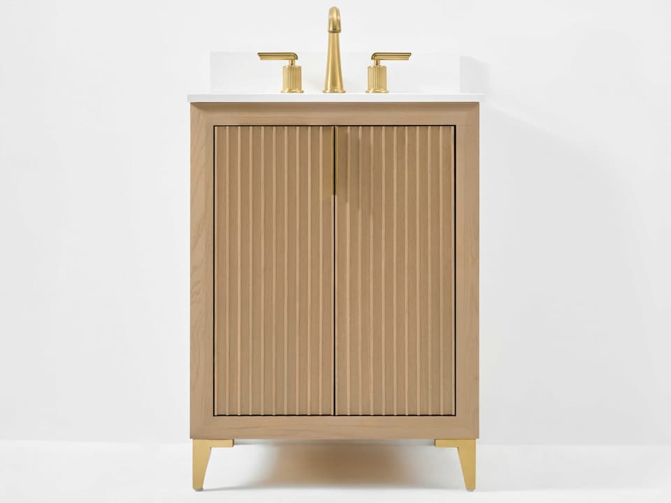 Turlington Single Bathroom Vanity 24 Inch Oak with White Quartz Top