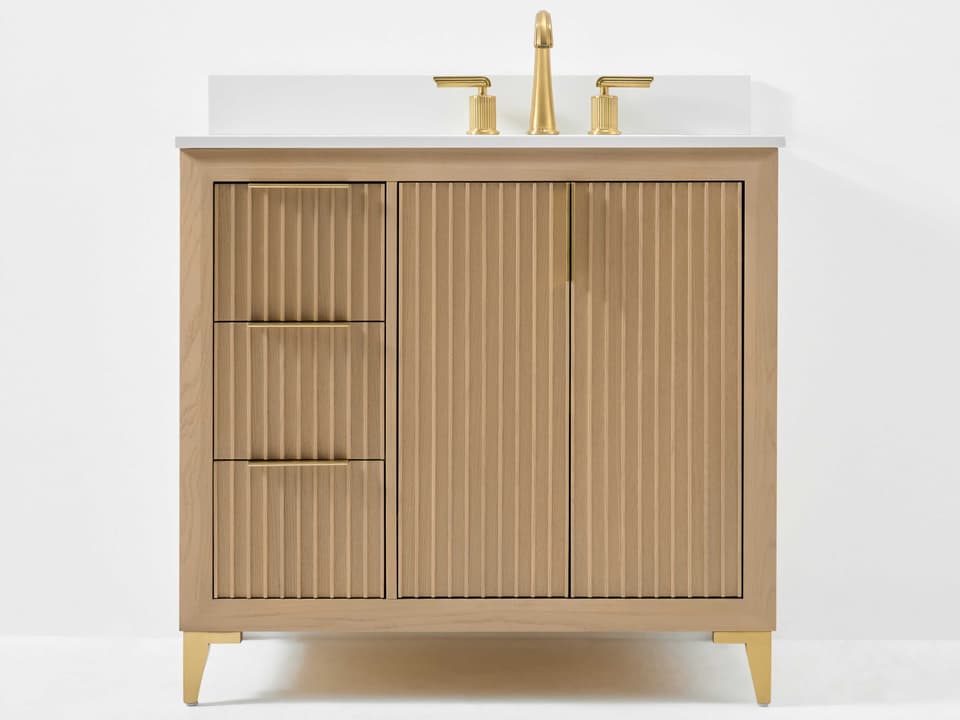 Turlington 36 Inch Solid Oak Bathroom Vanity White Quartz Top