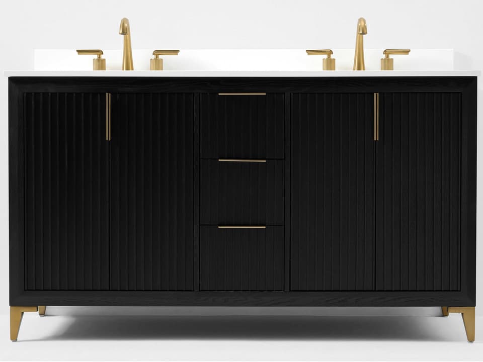 Turlington 60 Inch Double Bathroom Vanity in Black Oak