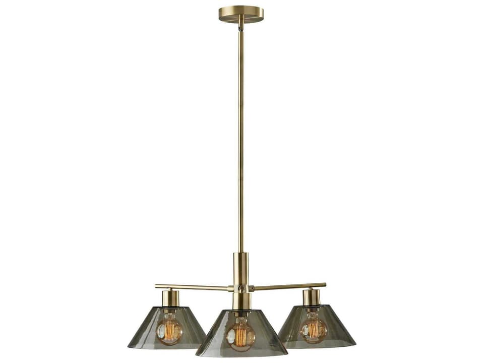 Zoe 3-Light Chandelier in Antique Brass with Smoked Glass