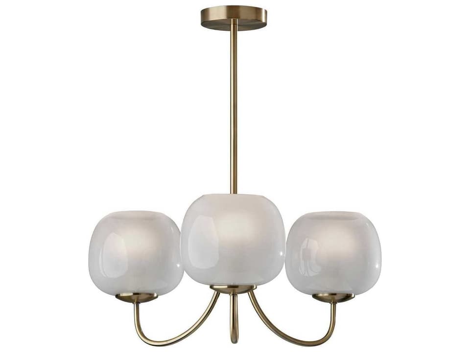 Magnolia 3-Light Chandelier in Antique Brass with Frosted Glass Shades