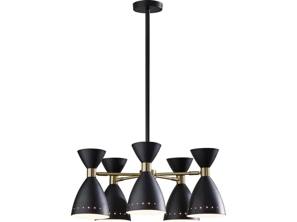 Oscar 5-Light Mid-Century Modern Pendant Light in Black and Antique Brass