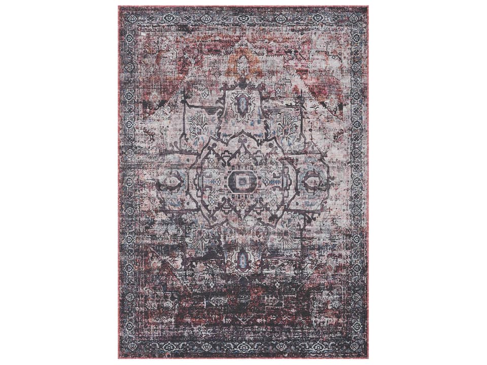 Alaska Vintage Medallion Power-Loomed Machine Washable Area Rug in Red
