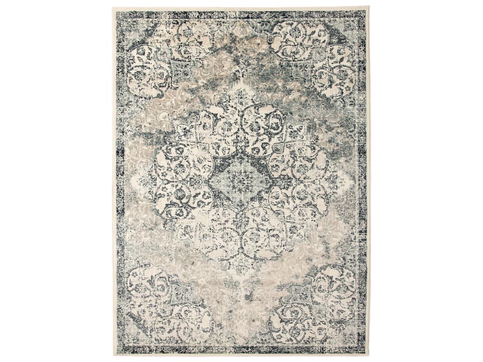 Allure Medallion Power-Loomed Polypropylene Area Rug Ivory Blue